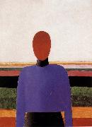 Kasimir Malevich The Bust of girl  wear purple dress oil on canvas